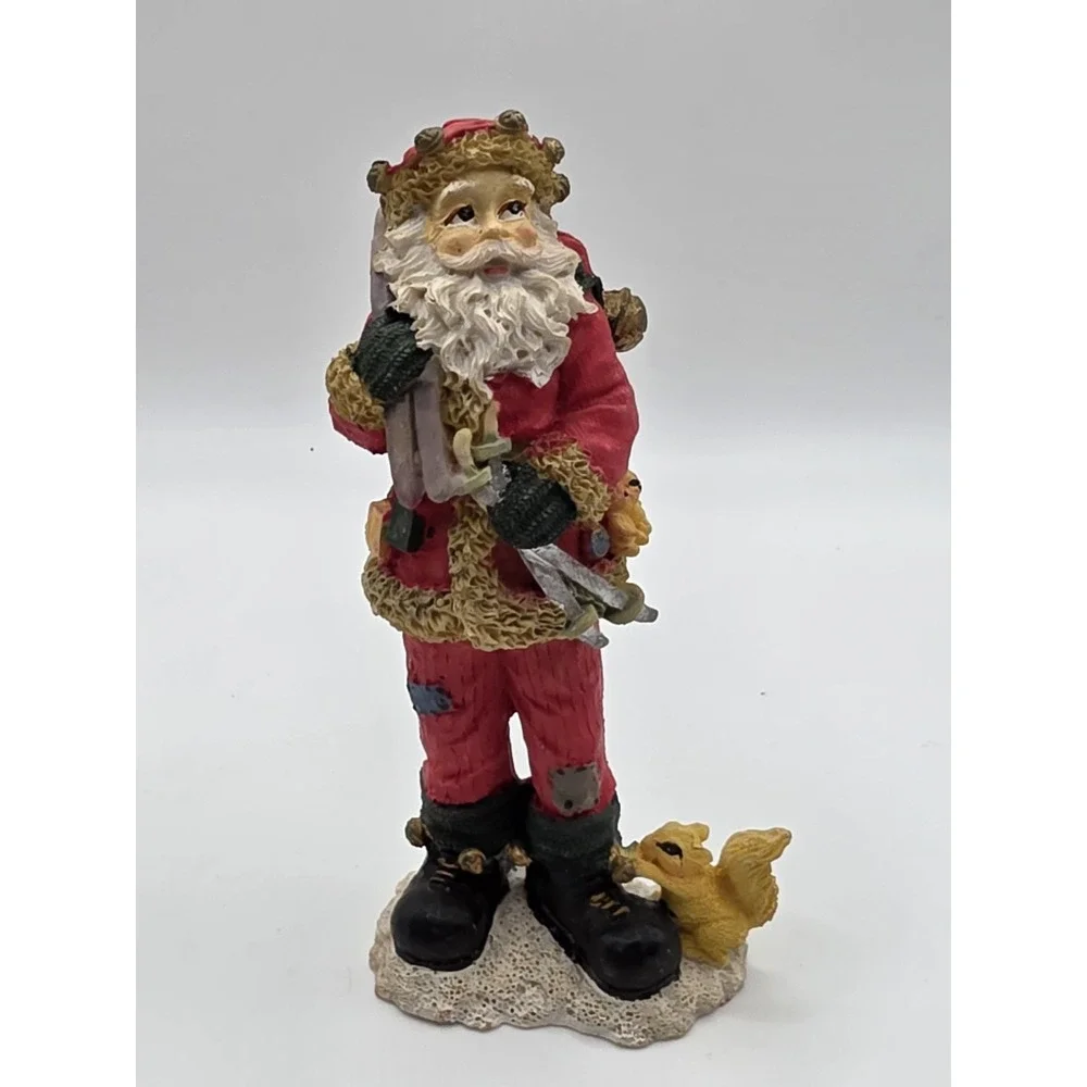 Miniature Tall Skinny Santa Claus Christmas Figurine Snow Skiing Squirrel 4.75